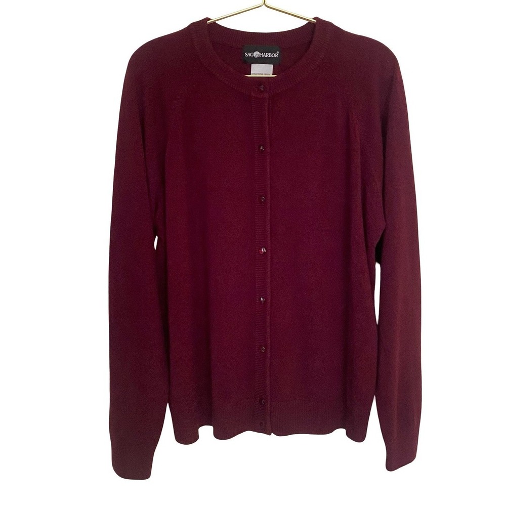 SAG Harbor Vintage Burgundy Button Front Cardigan Sweater Women Large - Picture 2 of 7